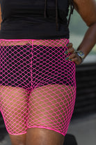 Plus Size Industrial Net Biker Shorts - Neon Pink