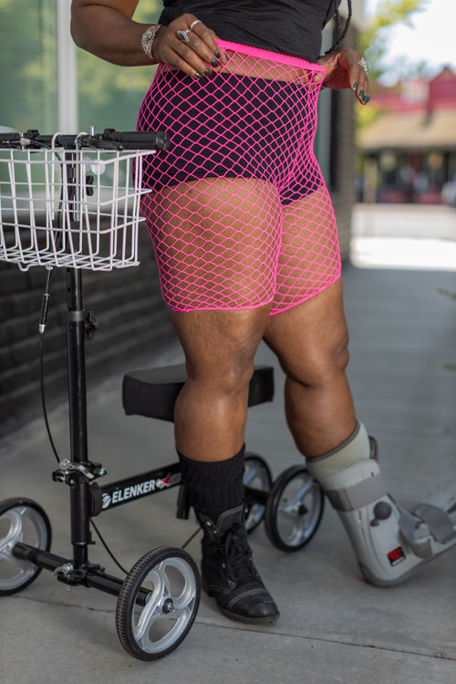 Plus Size Industrial Net Biker Shorts - Neon Pink