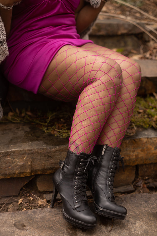 Diamond Net Tights - magenta