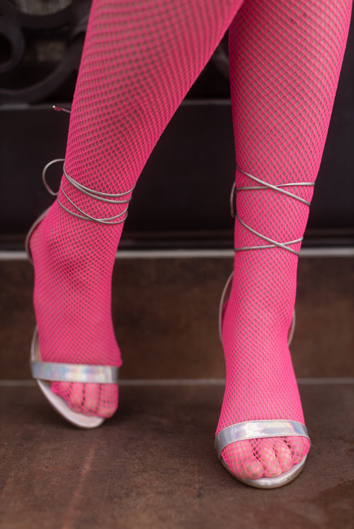 Fishnet Thigh High - Neon Pink