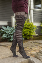 Gilded Grid Net Tights with Bow Lace Top