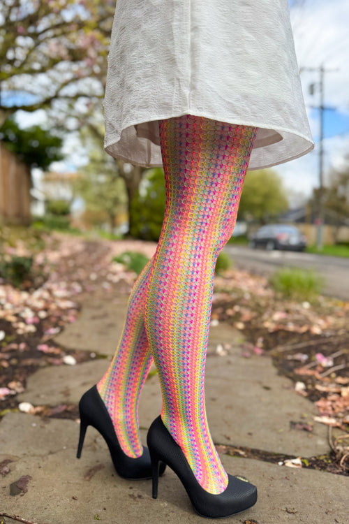 Rainbow Crochet Net Tights