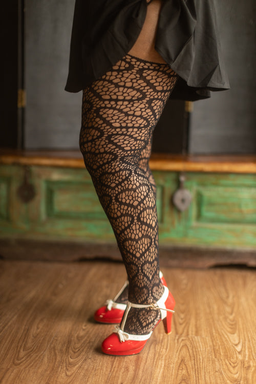 Plus Size Stained Glass Heart Net Suspender Tights