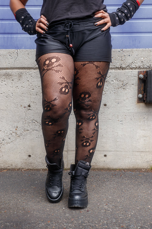 Plus Size Pirate Booty Skull Net Tights in Black