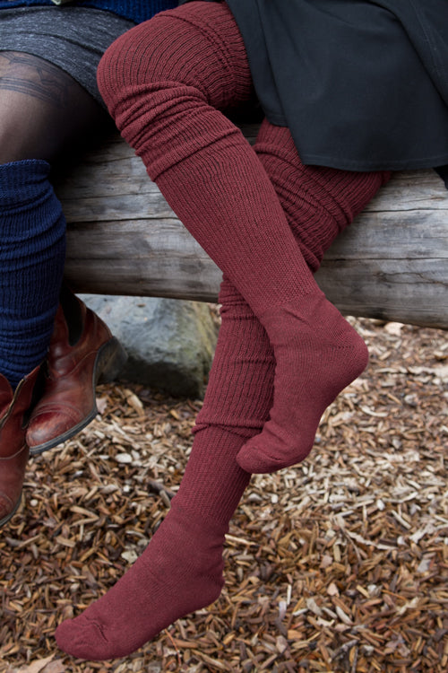 Long Cuffable Scrunchable Socks - Dark Red