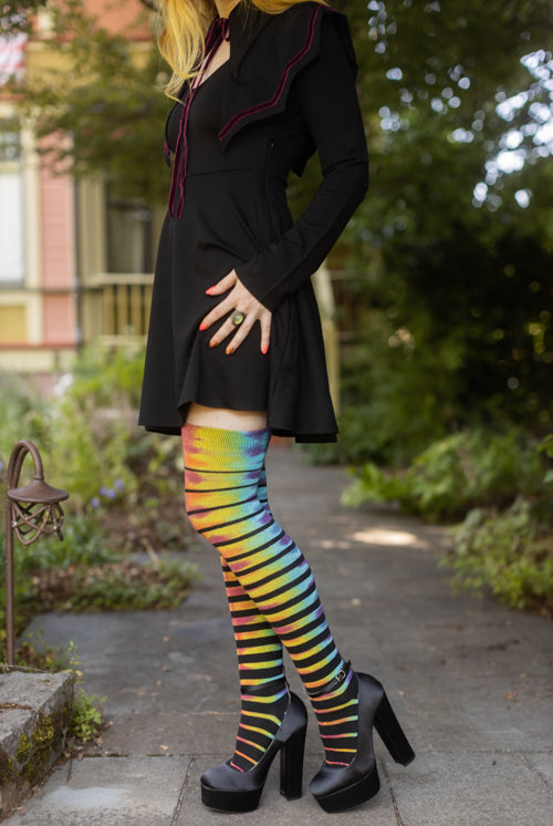 Tie Dye Extraordinary Gradient Stripes Thigh High - rainbow cuff