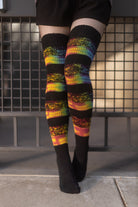 Tie Dyed Marled Striped Thigh High Socks