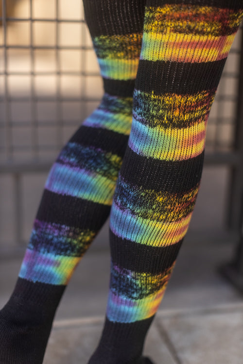 Tie Dyed Marled Striped Thigh High Socks