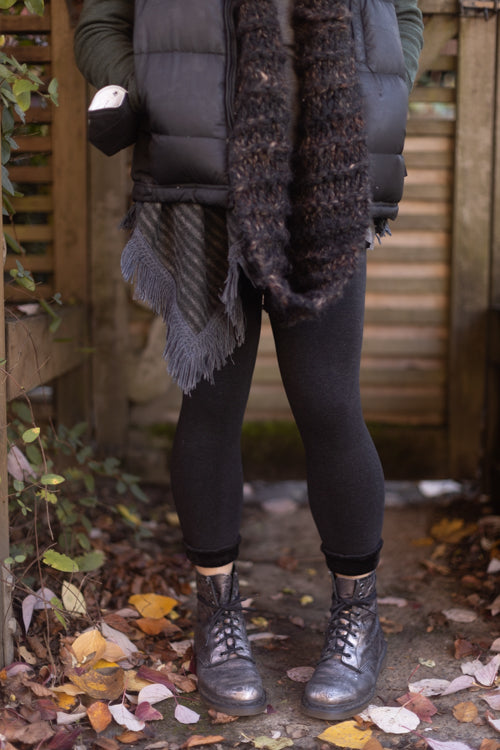 Faux Fur Lined Footless Tights - Dark Charcoal