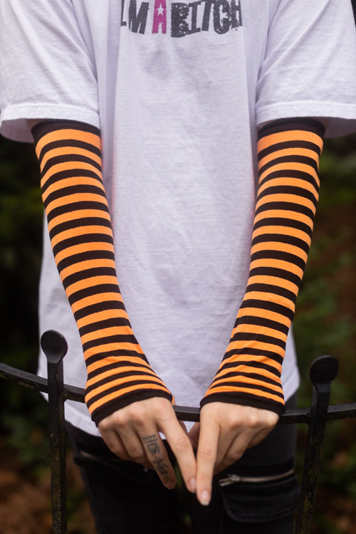 Striped Nylon Arm Warmers - Orange &  Black