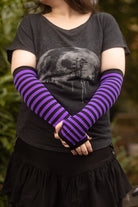 Striped Nylon Arm Warmers - Purple &  Black