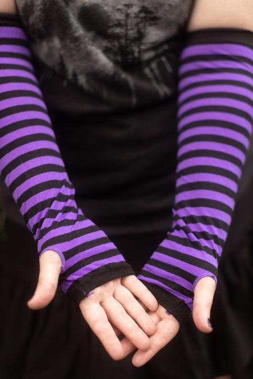 Striped Nylon Arm Warmers - Purple &  Black