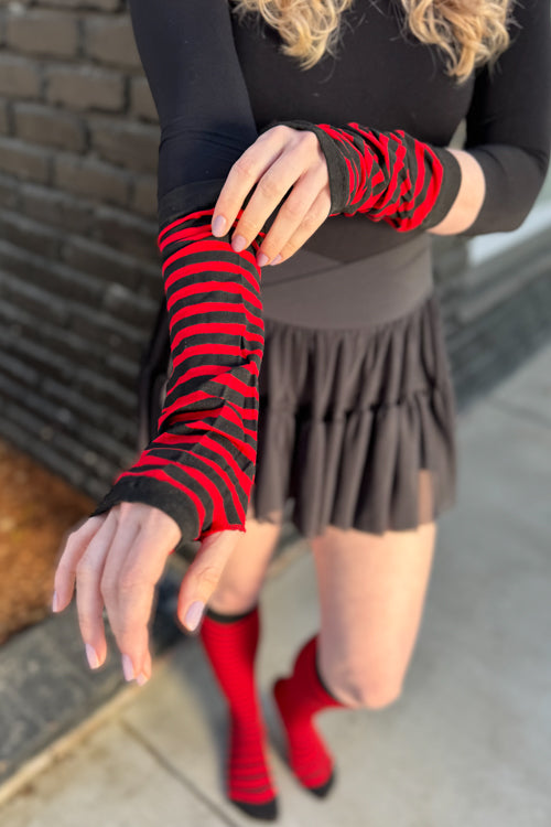 Striped Nylon Arm Warmers - Red & Black