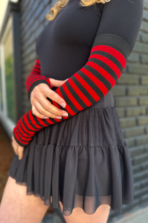 Striped Nylon Arm Warmers - Red & Black
