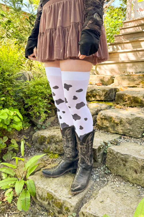 Cow Spot Print Thigh Highs