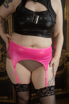 Wet Look Garter Belt - Hot Pink