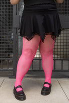Plus Size Fishnet Seamless Pantyhose - Hot Pink