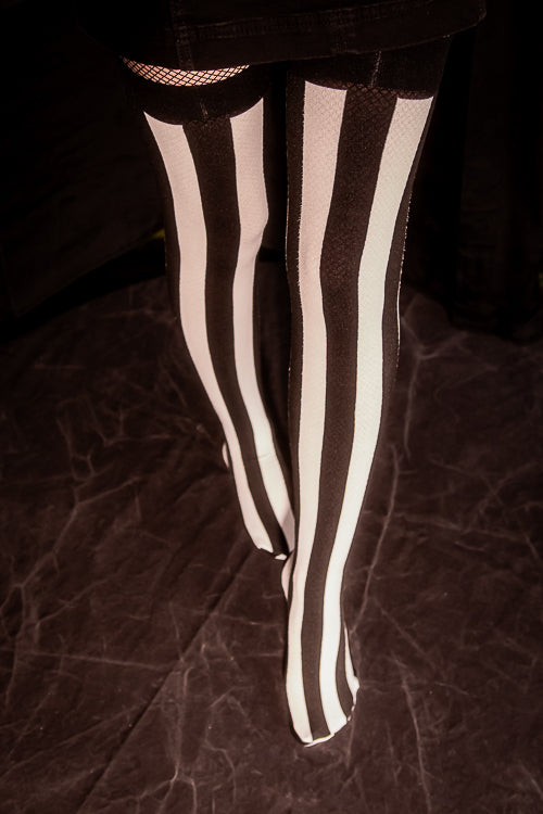 Vertical Striped Opaque Thigh Highs