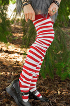 M Stripes Thigh High Socks - Red/White