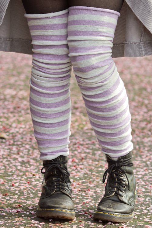 M Stripes Thigh High Socks - Lilac/Sweet Cream