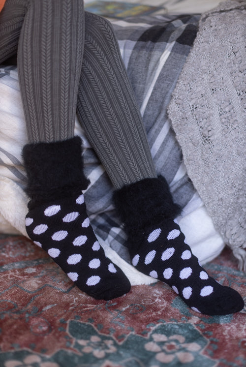 New Zealand Bed Socks with Polka Dots - Black & White