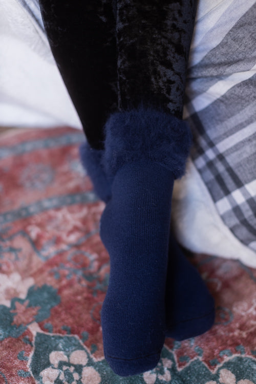 New Zealand Bed Socks with Star Treads - Navy