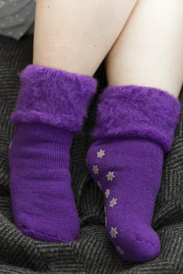New Zealand Bed Socks with Star Treads - Purple