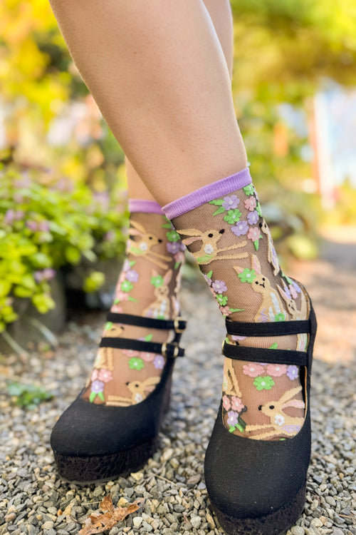 Floral Rabbit Sheer Crew