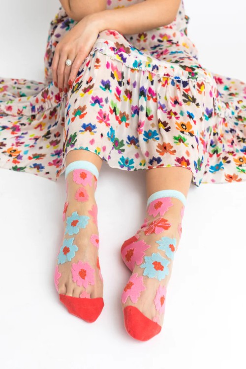 Ribbon Roses Sheer Ankle Sock