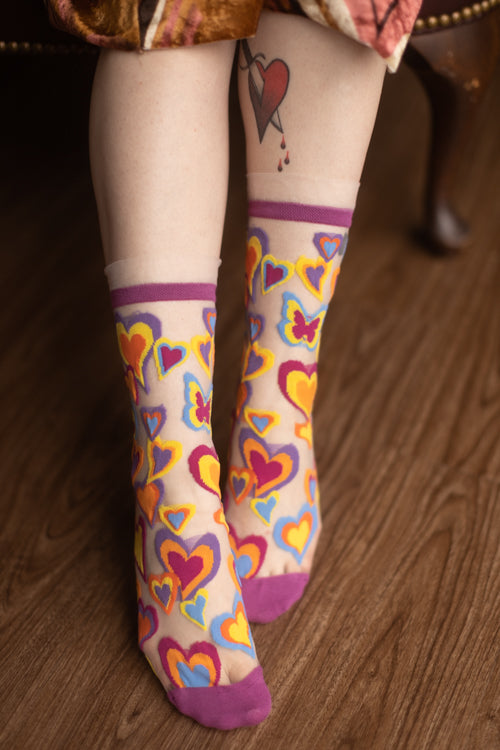 Y2K Hearts Ruffle Sheer Crew