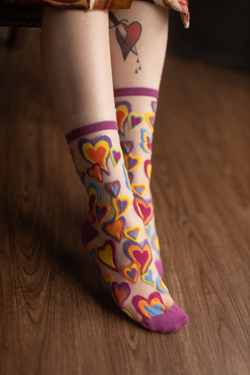 Y2K Hearts Ruffle Sheer Crew