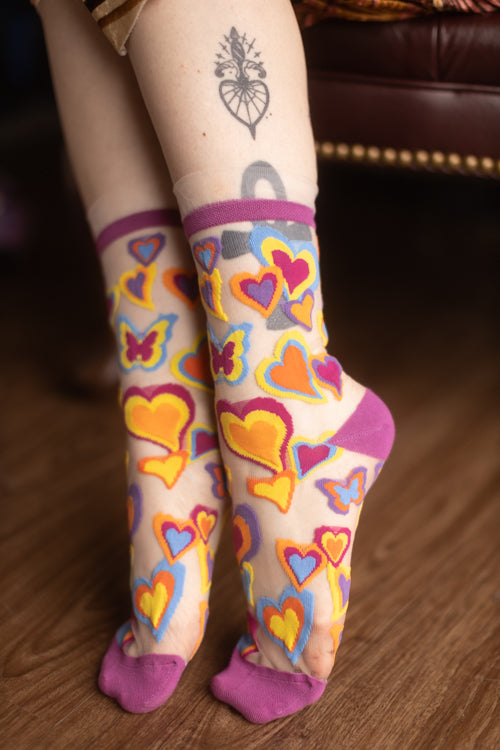 Y2K Hearts Ruffle Sheer Crew