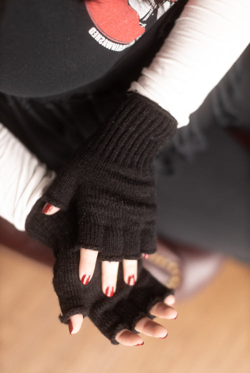 Wool Fingerless Gloves - Black