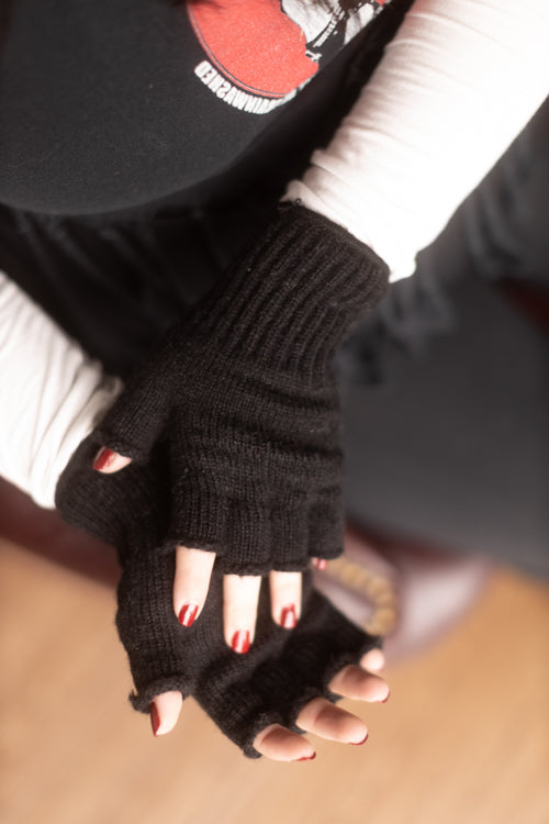 Wool Fingerless Gloves - Black