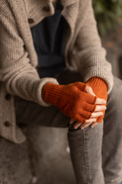 Wool Fingerless Gloves - Pumpkin