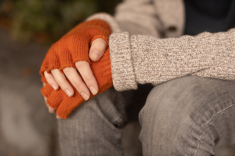 Wool Fingerless Gloves - Pumpkin