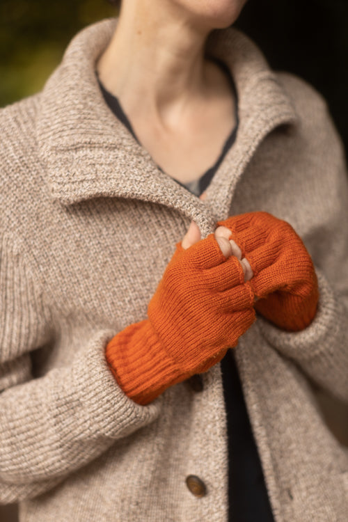 Wool Fingerless Gloves - Pumpkin