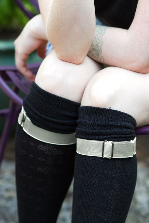 Simply Adjustable Metallic Sock Garters - Silver