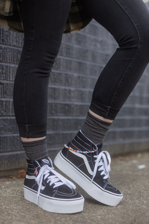 Bamboo Roll Top Crew - Charcoal