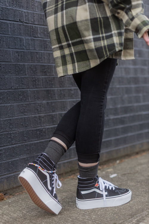 Bamboo Roll Top Crew - Charcoal