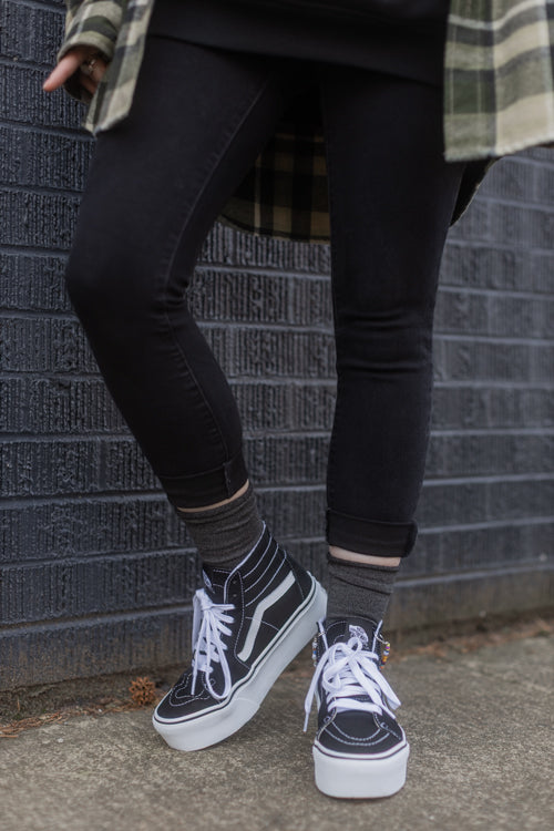 Bamboo Roll Top Crew - Charcoal