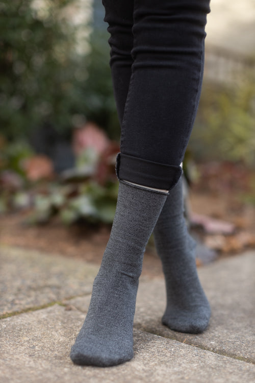 Bamboo Roll Top Crew - Charcoal