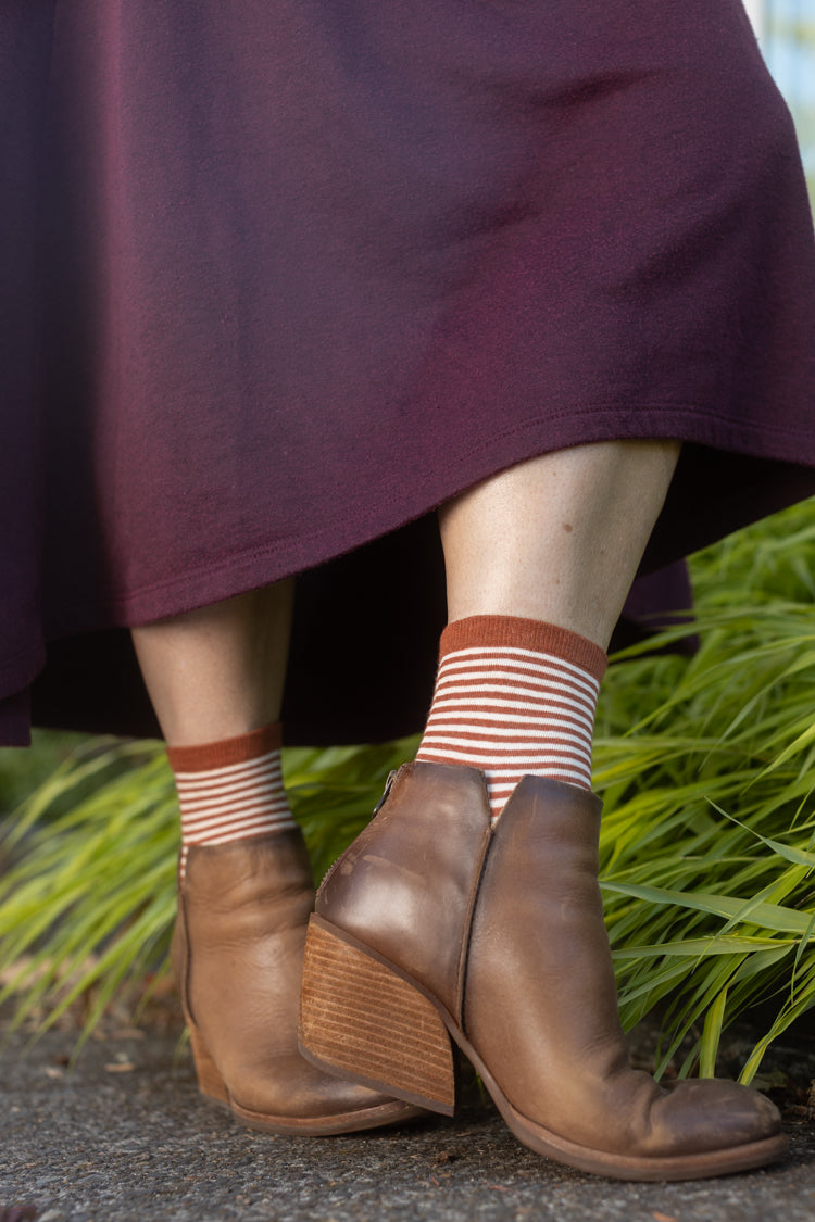 Sailor Stripe Mini Crew - Burnt Orange Heather