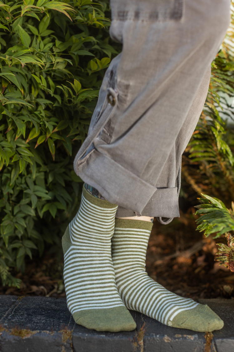 Sailor Stripe Mini Crew - Green Heather