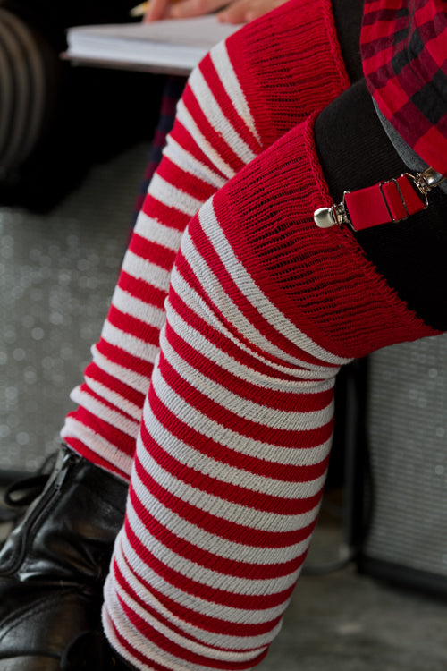 Super Stripes Thigh High Socks - red/white