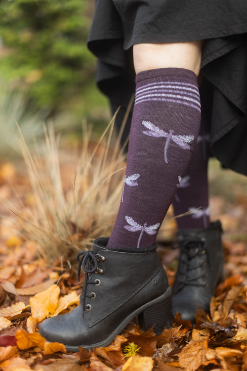Dragonfly Compression Knee High - Blackberry
