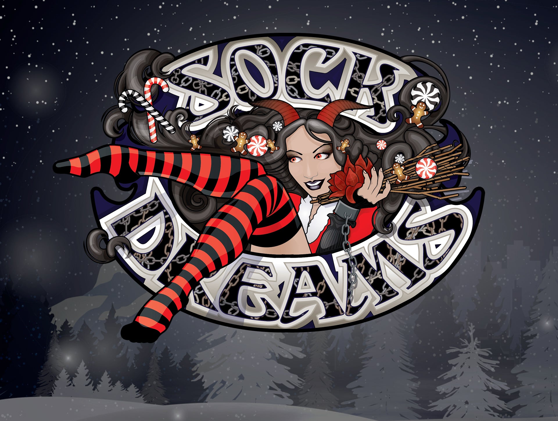 Krampus themed Sock Dreams logo sticker