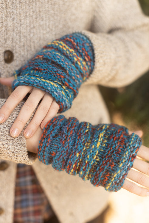 Short Slinky Wool Hand Warmers - Blue