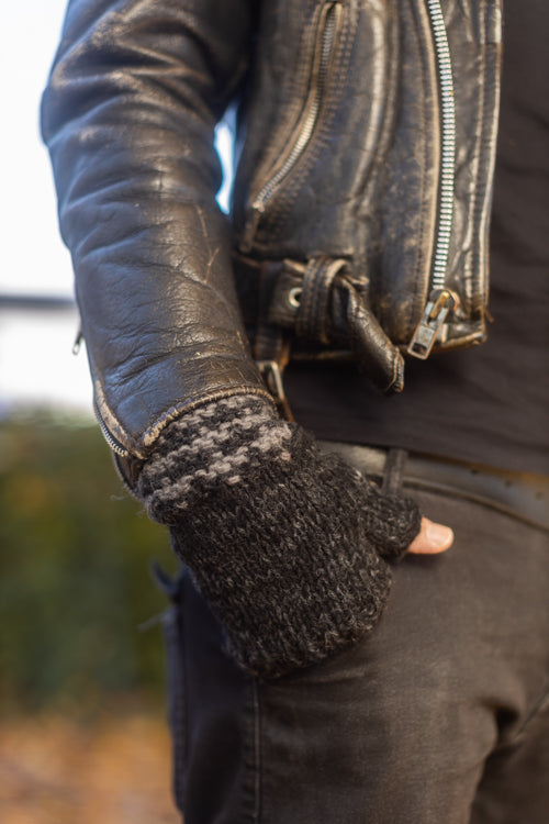 Melange Knitted Wool Arm Warmers - Black