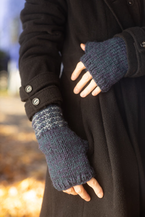 Melange Knitted Wool Arm Warmers - BLue